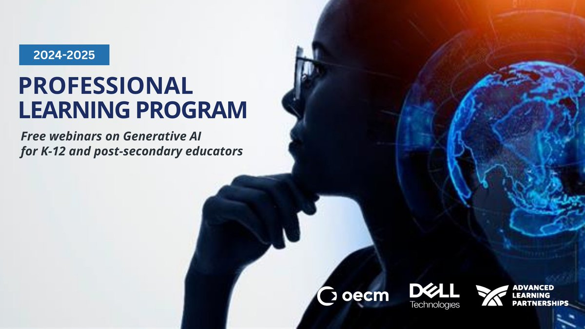 In partnership with <a href="/DellTech/">Dell Technologies</a> and <a href="/ALPlearn/">Team ALP</a>, OECM is excited to continue our successful Professional Learning (PL) Series for 2024-2025, focused on #GenerativeAI in education! #OntED

The first session kicks off this Thursday, November 7!

View webinars at bit.ly/4hr6XpY