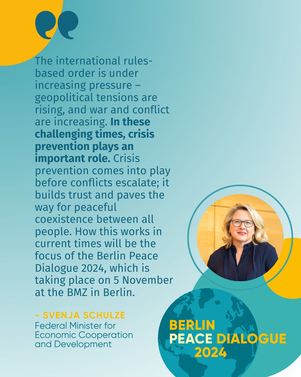 Beirat Zivile Krisenprävention (@beiratzkp) on Twitter photo 🔴 Happening now at <a href="/BMZ_Bund/">Bundesentwicklungsministerium</a>: This year's #BerlinPeaceDialogue puts the role of #peacebuilding & civilian #crisisprevention in an #AgeofGeopolitics at the centre stage.
💡 Gain insights from our German & international speakers
🌐 Join the dialogue via livestream on our website 🔴 Happening now at <a href="/BMZ_Bund/">Bundesentwicklungsministerium</a>: This year's #BerlinPeaceDialogue puts the role of #peacebuilding & civilian #crisisprevention in an #AgeofGeopolitics at the centre stage.
💡 Gain insights from our German & international speakers
🌐 Join the dialogue via livestream on our website