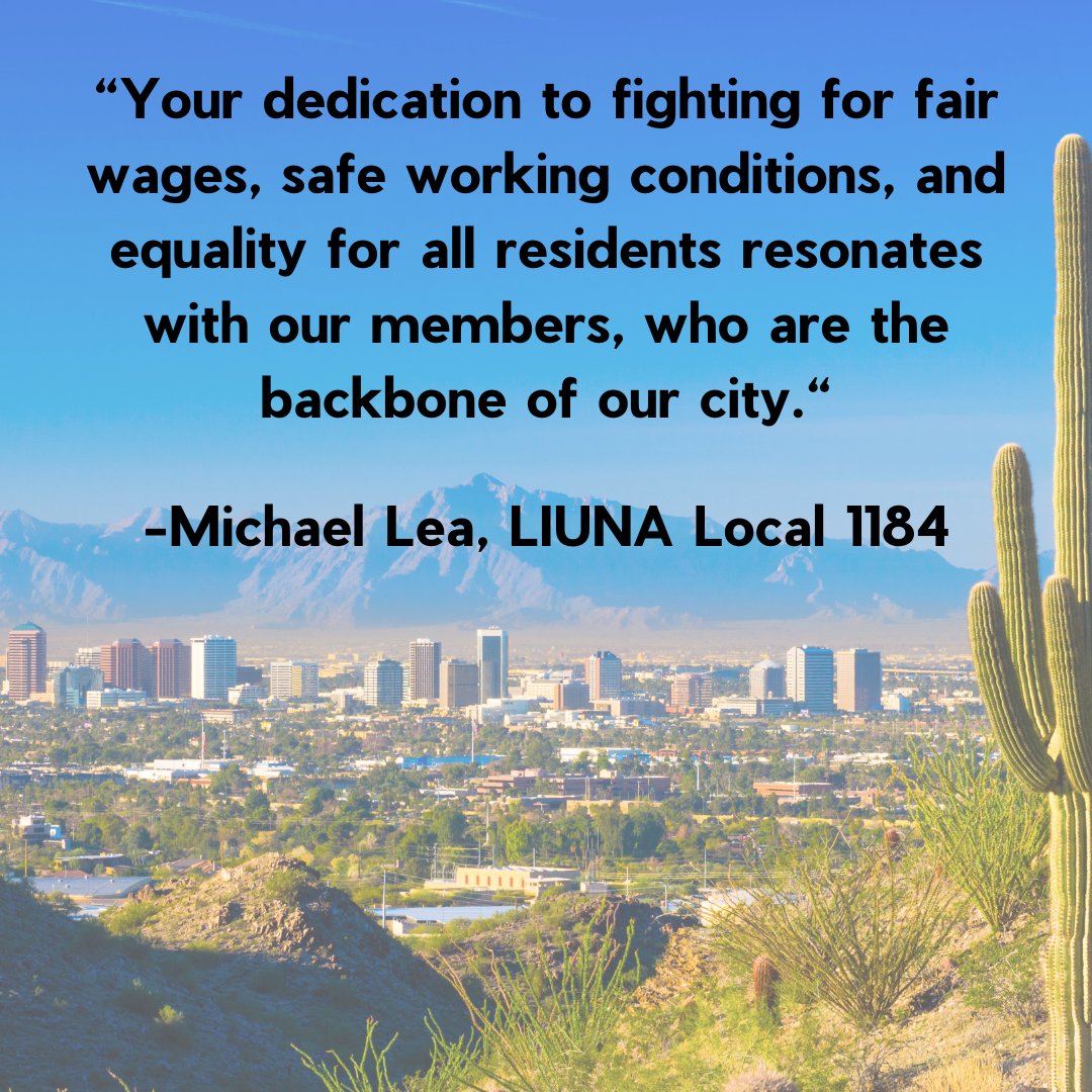 I’m honored to receive the endorsement of <a href="/LIUNA/">LIUNA</a> Local 1184. As a candidate for Phoenix City Council, my commitment to labor rights and social justice is unwavering. I believe that if we remain focused and united, there is no limit to what we can accomplish. ¡Ganemos juntos!