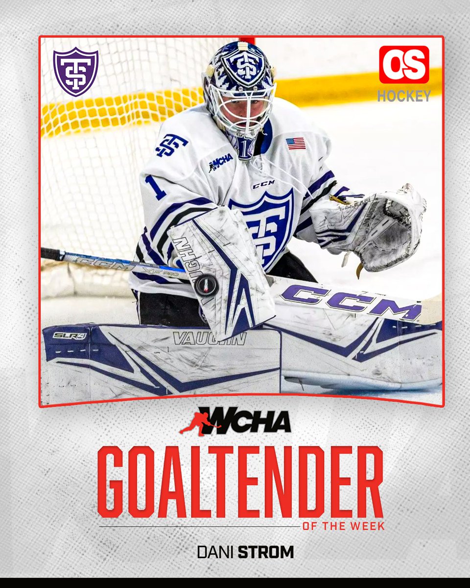 🏒𝗪𝗖𝗛𝗔 𝗚𝗼𝗮𝗹𝘁𝗲𝗻𝗱𝗲𝗿 𝗼𝗳 𝘁𝗵𝗲 𝗪𝗲𝗲𝗸🏒

<a href="/TommieWHockey/">St. Thomas Women's Hockey</a>'s Dani Strom claims the first weekly honor of her career! 

🗞️ wcha.com/news/2024/11/2…

Presented by OS Hockey