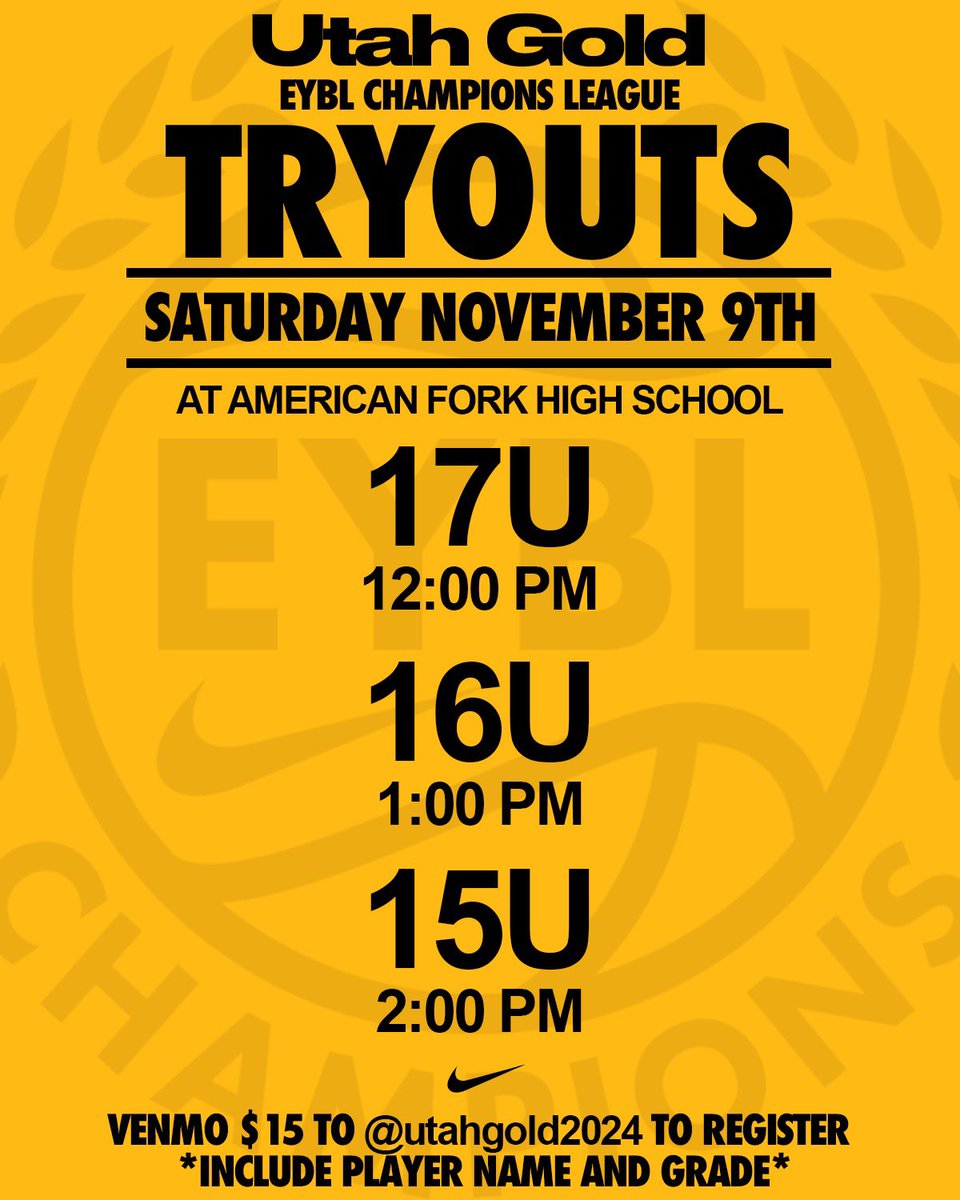 Tryouts for Utah Gold 15U-17U teams are THIS SATURDAY‼️

Register today!