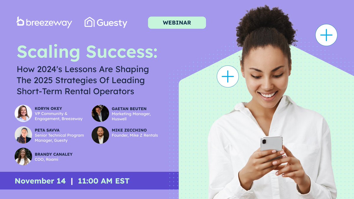 Join us Nov 14 at 11 AM to hear from industry leaders at <a href="/HeyBreezeway/">Breezeway</a>, <a href="/Guesty/">Guesty</a>, Roami, Huswell, and Mike Z Rentals as we share insights on the current state of STRs &amp; the strategies and technologies that are shaping their success for the upcoming year. 🚀
hubs.la/Q02WPjJB0