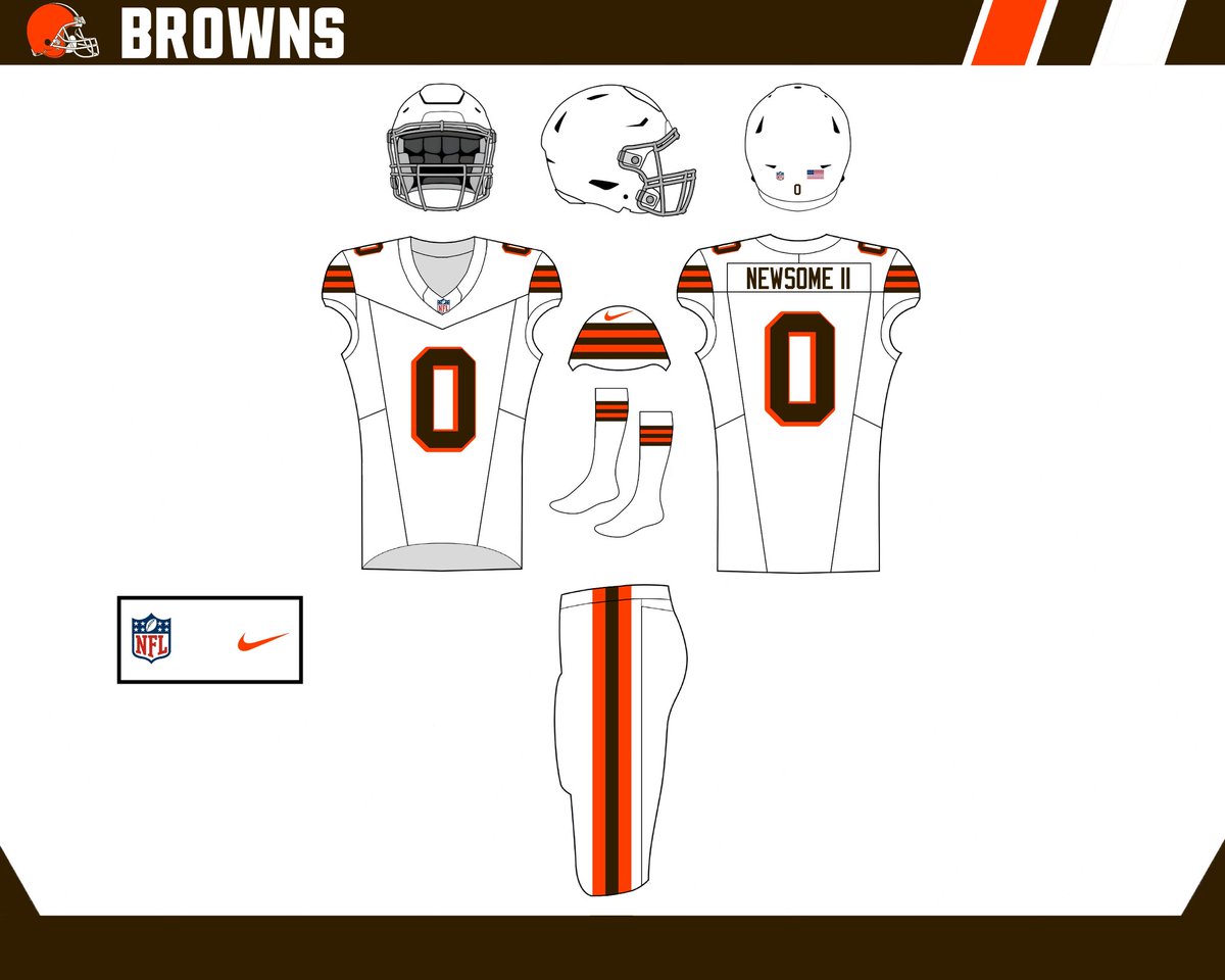 Classic, Clean, and Pristine; The Cleveland Browns' Uniforms exemplify all of those words, but they could use some slight tweaks. I adjusted their number font back to a classic block font, added an Orange Jersey, added stripes to the Brown Pants, and made the Throwbacks accurate.