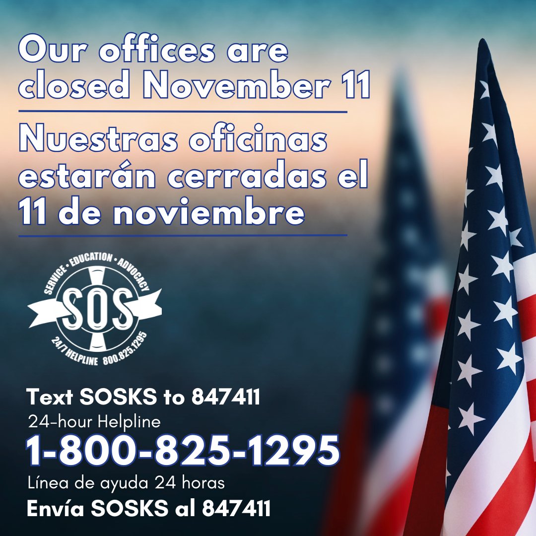 SOSKansas's tweet photo. Our offices are closed November 11.
Nuestras oficinas estarán cerradas el 11 de noviembre. https://t.co/IffxvwutgS
