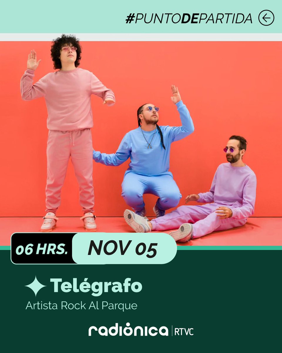 Mañana acompañanos en un nuevo #PuntoDePartida 🎉

La banda Telégrafo nos visita para contarnos sobre su presentación en Rock al Parque 2024. 🔥
 
Conéctate con 🎙️ <a href="/julihernandezh/">Juliana.</a> y <a href="/Alejabeltran/">Alejandra Beltrán</a> de lunes a viernes 6:00 a. m., en todas nuestras frecuencias 📻