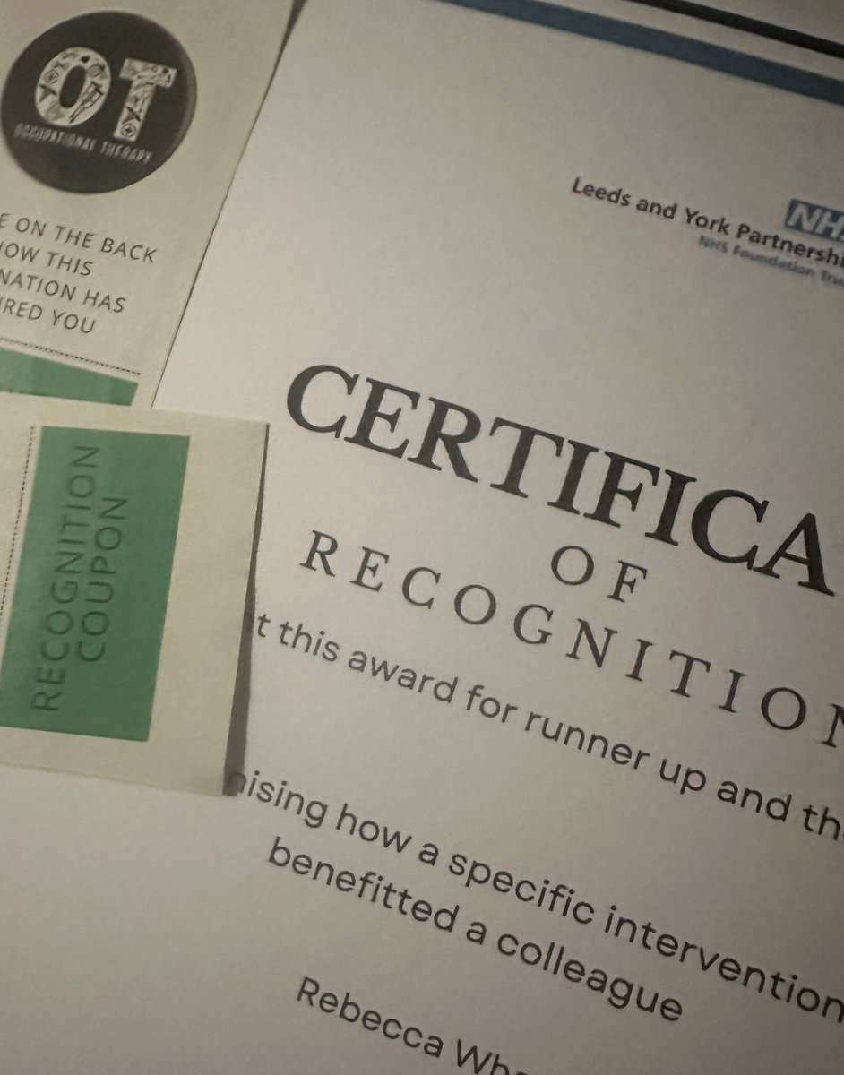 Inspiring afternoon at the LYPFT OT forum loved reading all the nominations all the hard work that OTs/OTA staff are doing. Super proud of all the older peoples staff that were nominated/won! More surprised to come runner up and also receive 2 people’s choices votes thank you!!