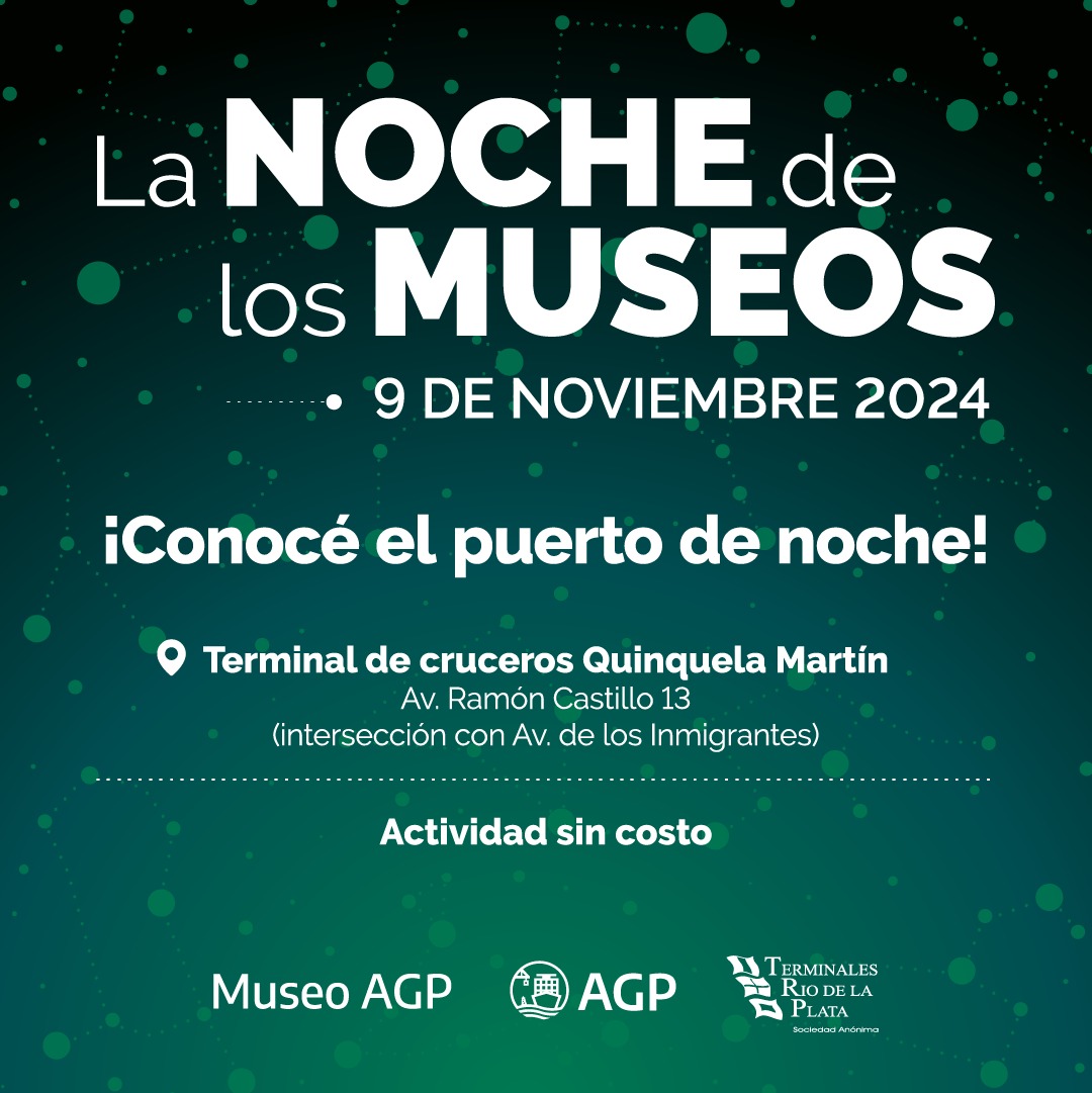 AGPuertos's tweet photo. ¡Volvemos a participar de la Noche de los Museos! El sábado 9/11 abriremos las puertas para que las familias puedan visitar la muestra “Identidad Portuaria Argentina” y realizar una recorrida por el Puerto.

Reservá tu lugar en el siguiente link: 
https://t.co/ye9TId9CIe https://t.co/Z189QrT7wV