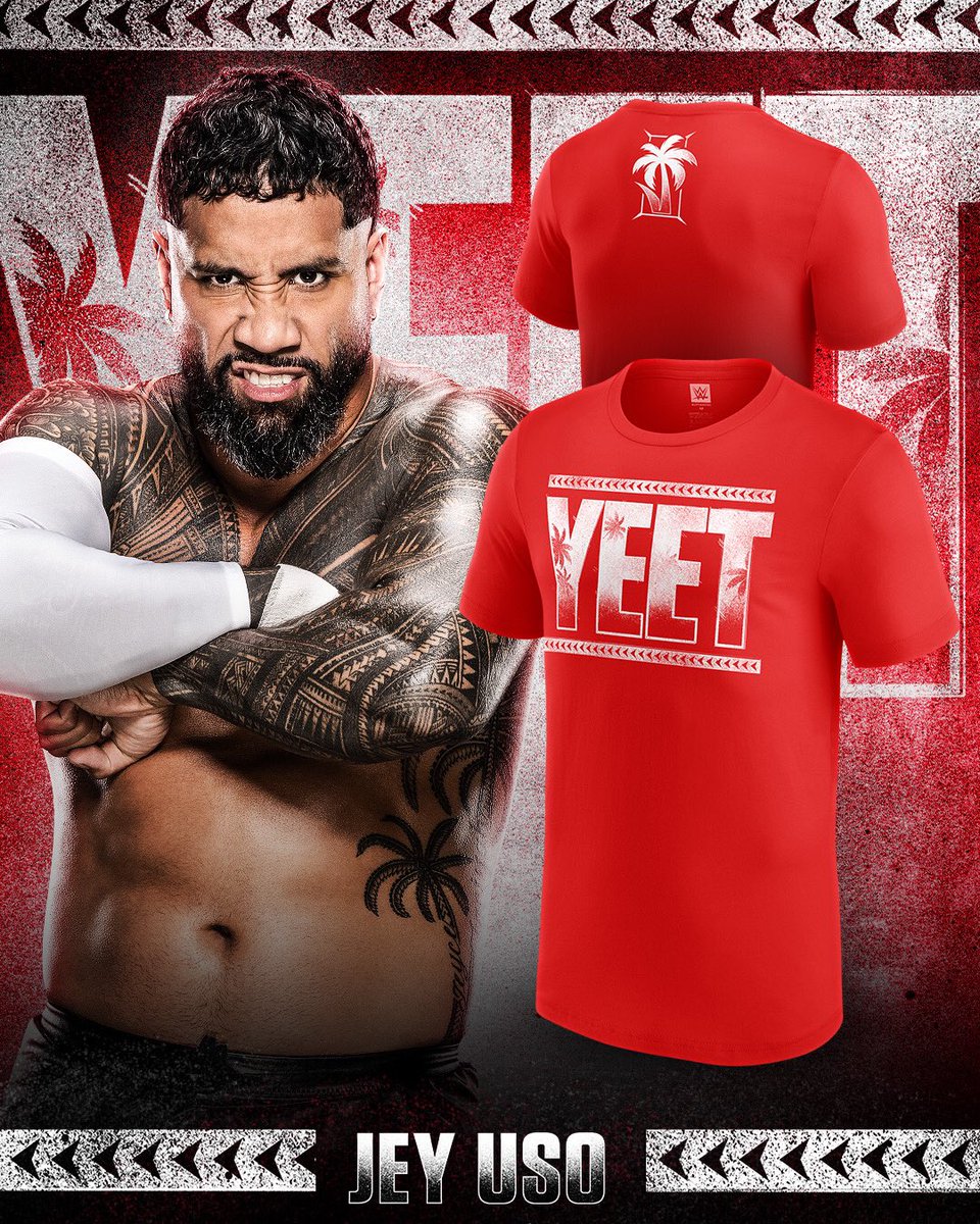 WWEShop's tweet image. &quot;Main Event&quot; Jey Uso has a NEW Red &quot;Yeet!&quot; Collection at #WWEShop! #WWE

🛒: bit.ly/48Ex34O