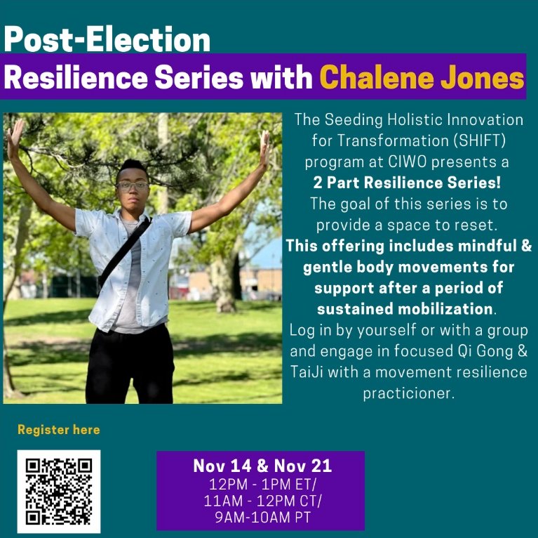 Join CIWO's free Resilience Series for all who need a place to ground in the coming weeks.

Sessions are Nov 14 + Nov 21 from 12-1pm ET hosted by Movement Resilience Practitioner Chalene Jones. Join individually or bring your whole staff.

🫶 REGISTER: bit.ly/CIWOResilience…