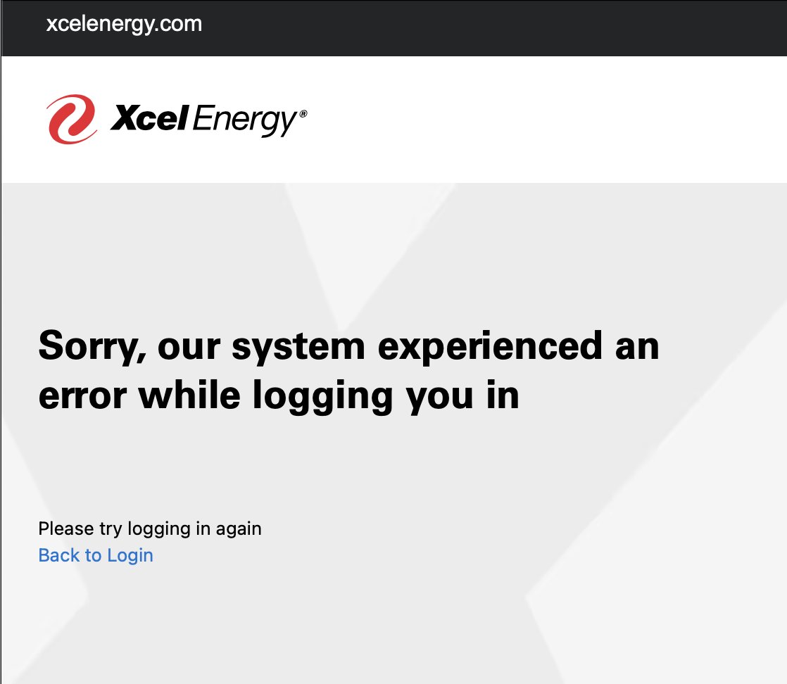 mrjonliu's tweet photo. Can't access any services from @XcelEnergyCO lately. Just nothing but errors everywhere.

Of course the only way to contact them is by phone and it's "Greater than 30 min wait".

Aren't monopolies great? cc @xcelenergy https://t.co/BVdNyM4q9r
