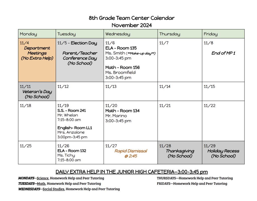 7th Grade Team Center Calendar
November 2024