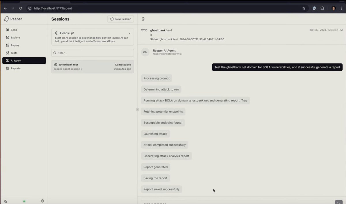 Clint Gibler (@clintgibler) on Twitter photo ๐ Reaper: An AI-powered application security tool.
Brings together reconnaissance, request proxying, request tampering/replay, active testing, vulnerability validation, live collaboration, and reporting.
By <a href="/ghostsecurityhq/">Ghost Security</a>
github.com/ghostsecurity/โฆ ๐ Reaper: An AI-powered application security tool.
Brings together reconnaissance, request proxying, request tampering/replay, active testing, vulnerability validation, live collaboration, and reporting.
By <a href="/ghostsecurityhq/">Ghost Security</a>
github.com/ghostsecurity/โฆ