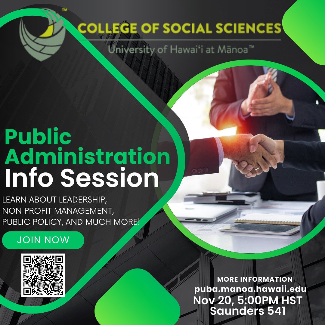 on_puba's tweet photo. Scan the QR code to register for our next info session to learn more about our MPA Program and our Graduate Certificates (GCert). If you have any questions you can contact us today at 808–956–8260. #mpa #gcert #publicadministration #graduatestudent https://t.co/NqaCM0oD0y