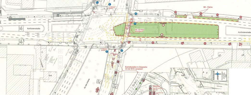 VIZ_Berlin's tweet photo. Bei der #Baustelle auf der #Kurfürstenstraße in #Schöneberg beginnt eine neue #Bauphase. Bis Frühjahr 2025 steht Richtung Potsdamer Straße zwischen An der Urania und Karl-Heinrich-Ulrichs-Straße nur einen Fahrstreifen. Auf An der Urania ist nur eine Geradeausfahrstreifen frei. https://t.co/5PInEkjgWp
