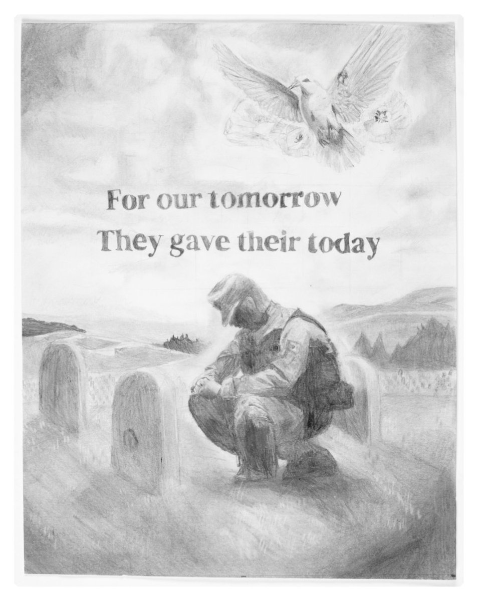 National Youth Remembrance Contests. This poster is by Madeline Sanchez, from Toronto, Ontario. She was the winner in the category Junior – Black and White Poster. Find the exhibition in the CWM’s Lobby, near the Gift Shop. bit.ly/4e9pAMg <a href="/LNFCanada/">The Legion National Foundation</a>