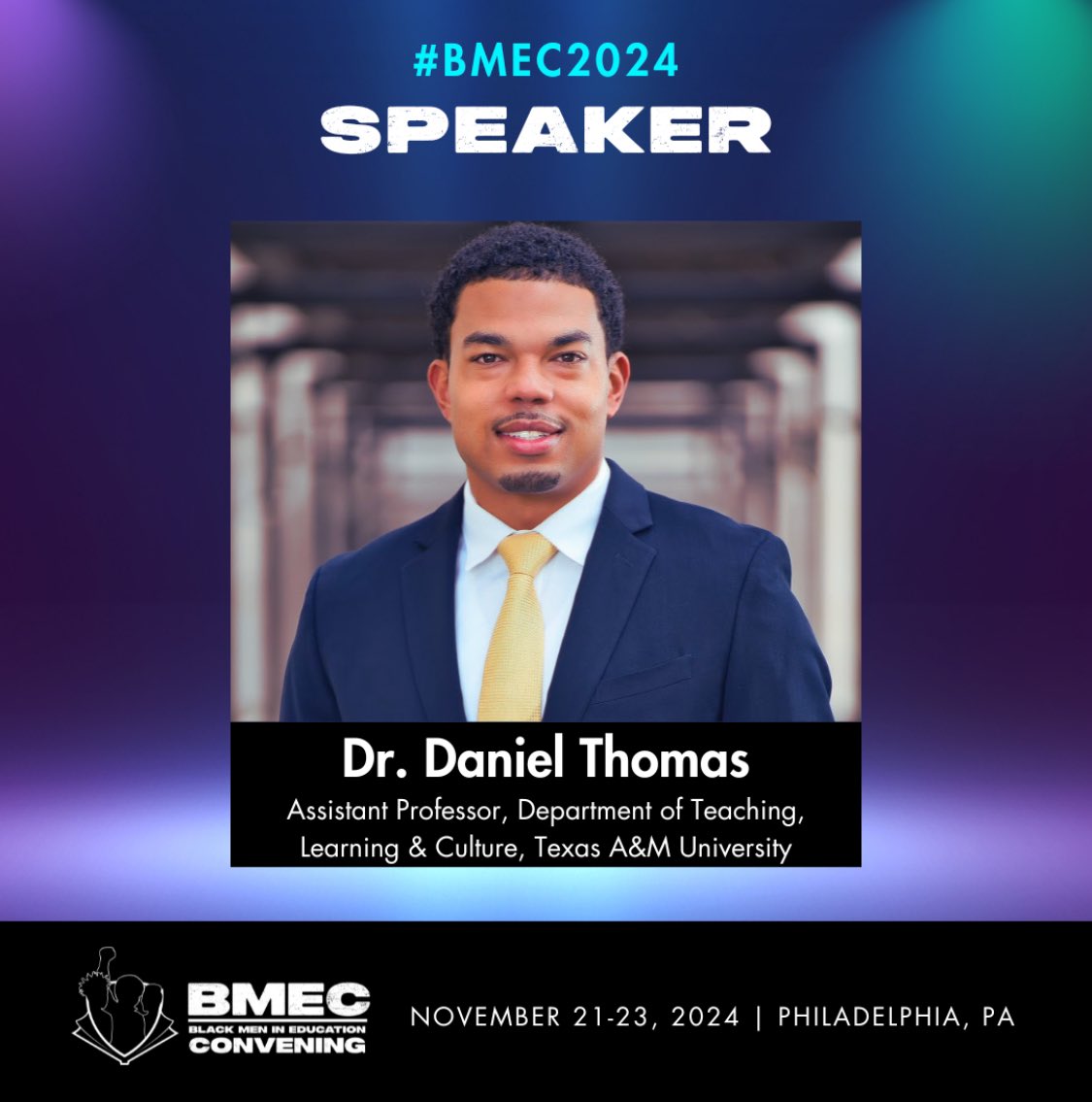 Dr. Daniel Thomas (@drdanielthomas3) on Twitter photo Excited to be chosen as a speaker at the 2024 Black Men in Education Convening in Philadelphia! Iâll be speaking with my colleague <a href="/JW3PhD/">Dr. John A. Williams III</a> on Black men entering the professoriate, and weâll be recruiting PhD students! <a href="/tamu_tlac/">TAMU TLAC</a> <a href="/fellowshipbmec/">Black Men in Education Convening #BMEC</a> Excited to be chosen as a speaker at the 2024 Black Men in Education Convening in Philadelphia! Iâll be speaking with my colleague <a href="/JW3PhD/">Dr. John A. Williams III</a> on Black men entering the professoriate, and weâll be recruiting PhD students! <a href="/tamu_tlac/">TAMU TLAC</a> <a href="/fellowshipbmec/">Black Men in Education Convening #BMEC</a>