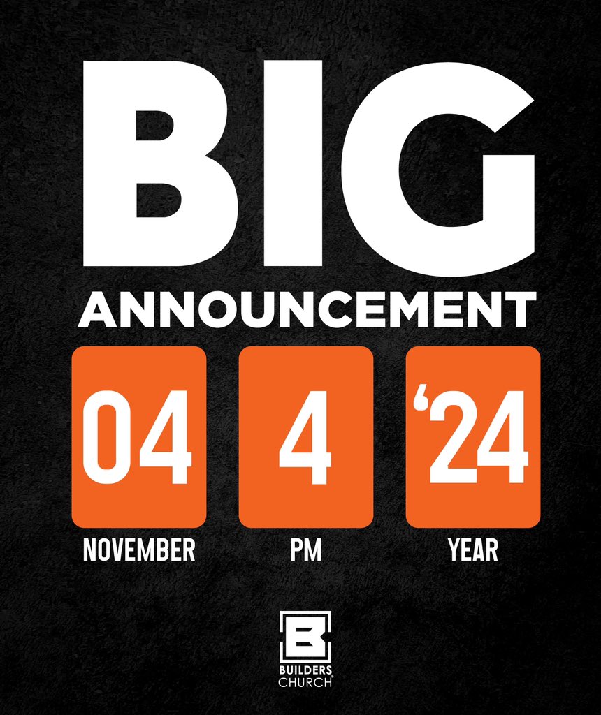 builderschurch's tweet photo. Don’t miss it. Set a reminder⏰ 04 NOV | AT 4 PM | YEAR 24’.  Something BIG is coming… https://t.co/tVY1jk2y4j