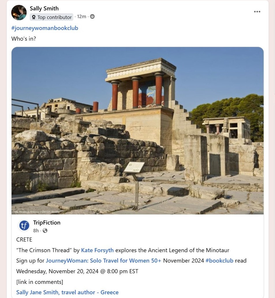 JourneysInPages's tweet image. Our November pick for @JourneyWoman Book Club, run in partnership with @TripFiction, is @KateForsyth’s The Crimson Thread, set in Crete.

Our free online book club is open to all women with an interest in travel. Details at journeywoman.com/travel-books/b…

#JourneyWomanBookClub #Knossos
