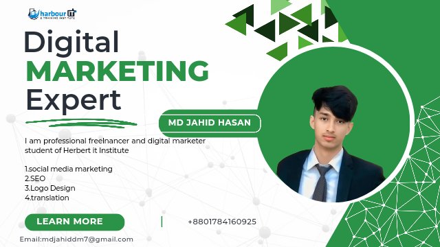 Hi! Iam Jahid hasan, Highly driven grodute with a crative mind, I work as a professional data-Driven Digital marketing specialist &amp; hope to make sure that i give you 100% certification with,my service I will provide -⚡social media marketing, ⚡SEO⚡graphics design ⚡translation