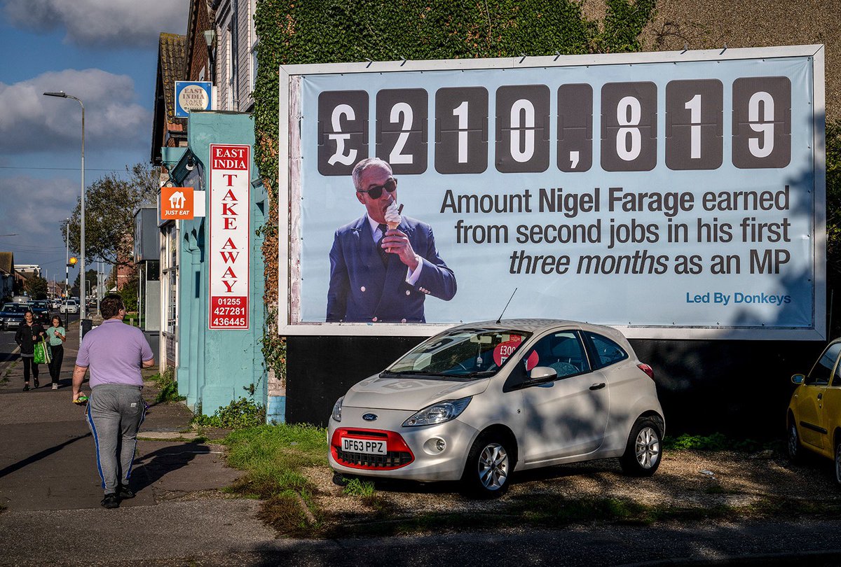 Led By Donkeys (@bydonkeys) on Twitter photo Hard at work for the people of Clacton again, <a href="/Nigel_Farage/">Nigel Farage MP</a> ? Hard at work for the people of Clacton again, <a href="/Nigel_Farage/">Nigel Farage MP</a> ?