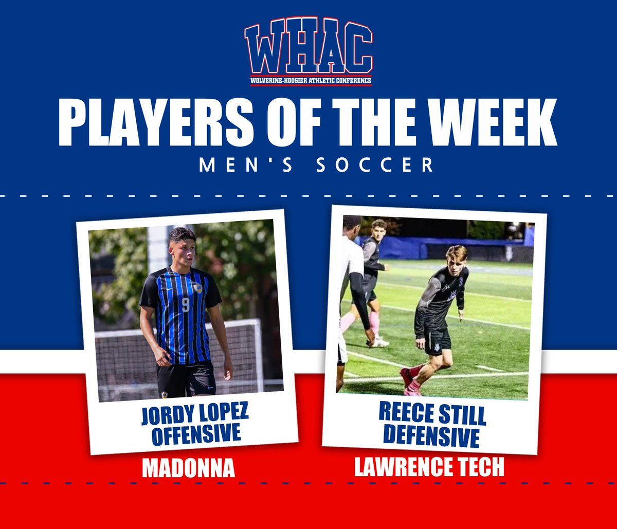 Congratulations to our final Men's Soccer Players of the Week for the season!
Lopez: four goals to lead Madonna to a WHAC regular season title
Still: scored equalizer in 1-1 draw with #17 Indiana Tech