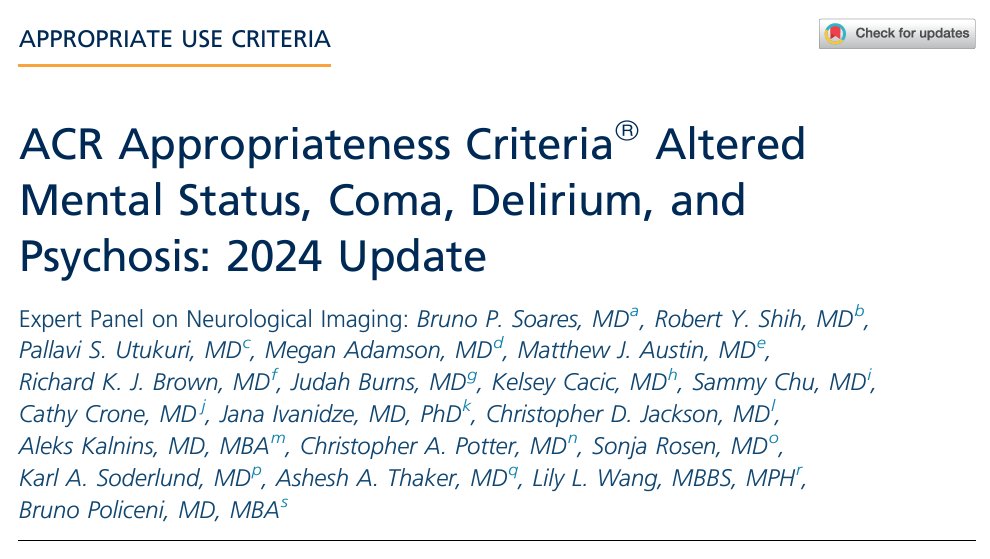 When is it appropriate to pursue head imaging for #delirium?

Consider consulting the ACR Appropriateness Criteria(R) for Altered Mental Status, Coma, Delirium, and Psychosis.

🔗 doi.org/10.1016/j.jacr…