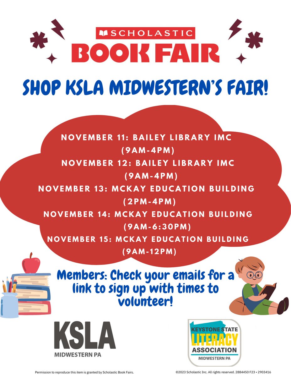 KSLA MIDWESTERN is so excited to announce that we will be hosting a book fair this month! This book fair will be open to our members and the public! We hope to see you there!