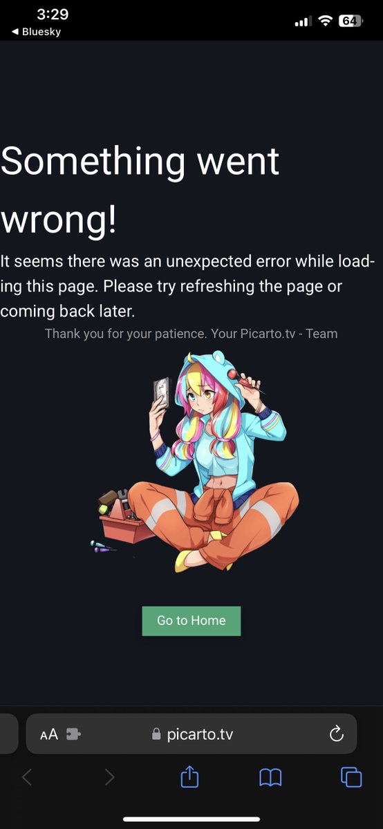 MeaghanFluffy's tweet photo. @PicartoTV 
Please fix this! Since after the big update, this has been a problem for a bit too long. 😭 
Idk if it’s a iOS safari issue or something else. https://t.co/Mz9rPpnbBE