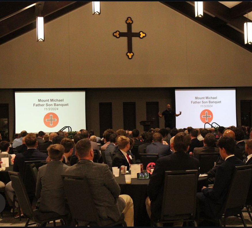 Mount_Michael's tweet image. Sunday evening was Mount Michael’s annual Father-Son Banquet. The keynote speaker was former Creighton basketball player Josh Dotzler. 

A special thank you to Josh and all of the fathers/father figures who support our students! 

#GoKnights ⚔️