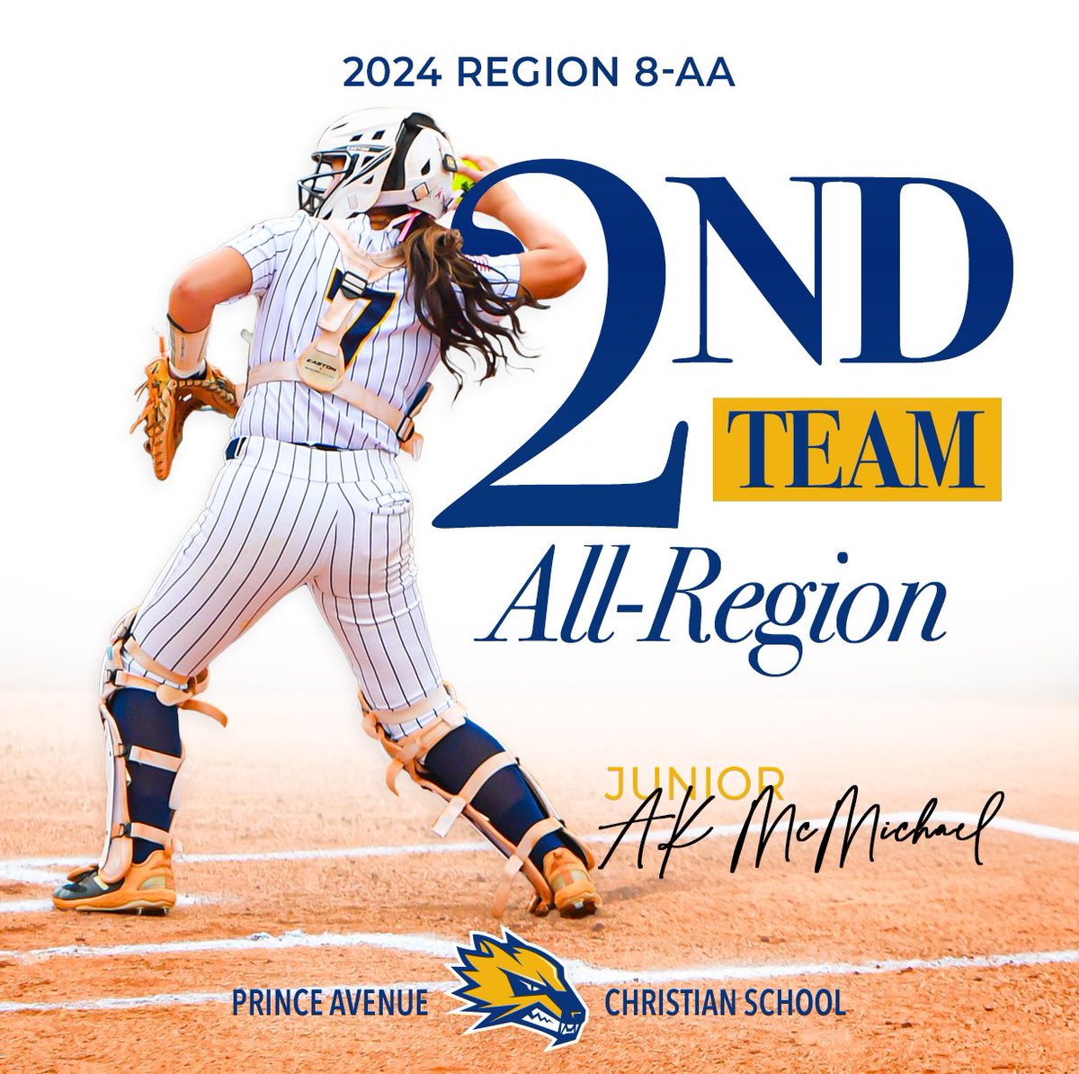 Congratulations to Junior AK McMichael on your 2nd Team All-Region selection!!! 

<a href="/ak_mcmichael/">ak mcmichael</a> was pivotal behind the plate handling our pitching staff with poise and expertise. Her leadership with the battery was invaluable!

Congratulations AK! 🤩