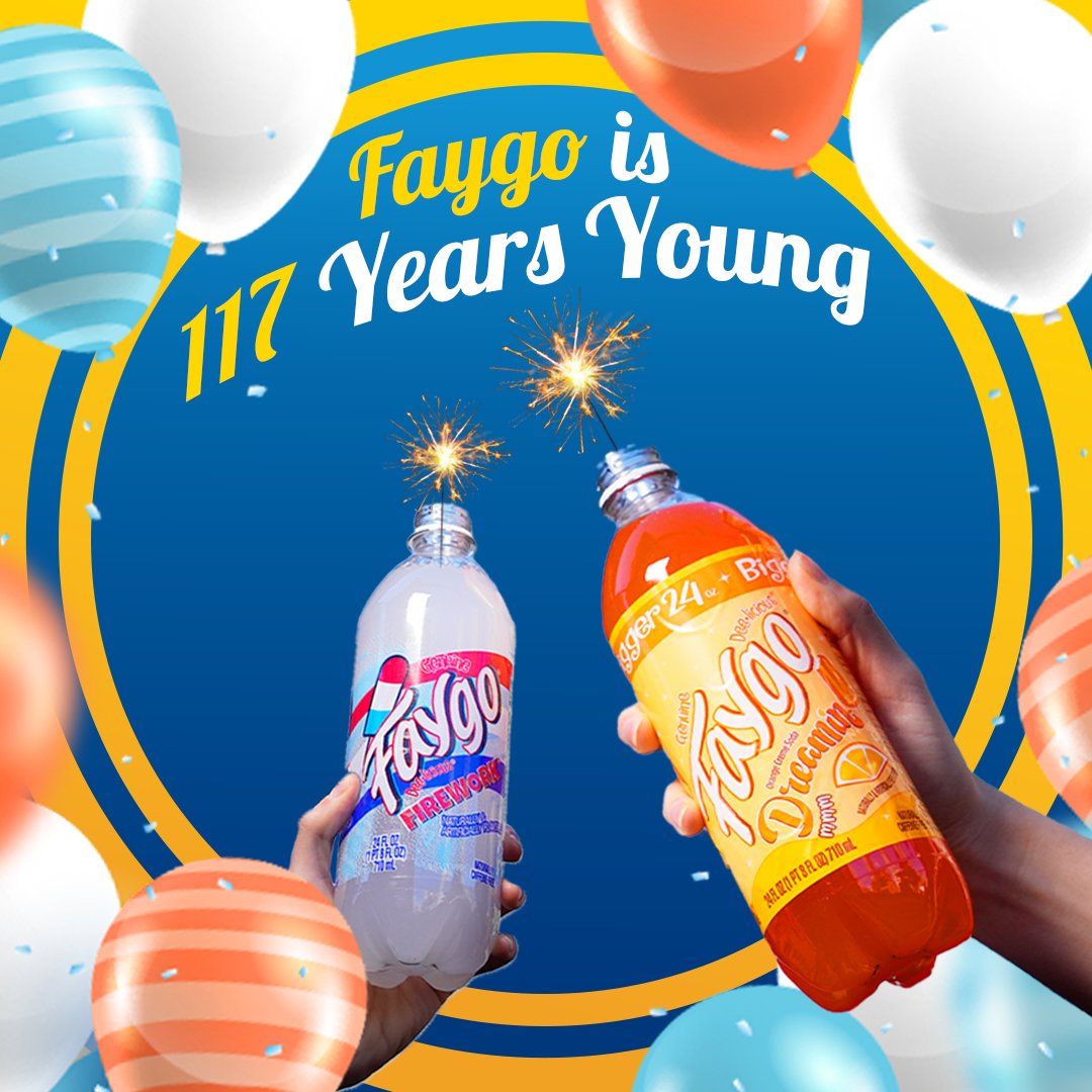 Faygo's tweet photo. Cheers to 117 years! Let’s raise our flavor-filled bottles together to celebrate another year of the One True Pop. #HappyBirthday #OneTruePop #Faygo https://t.co/9N6bgxNTgj