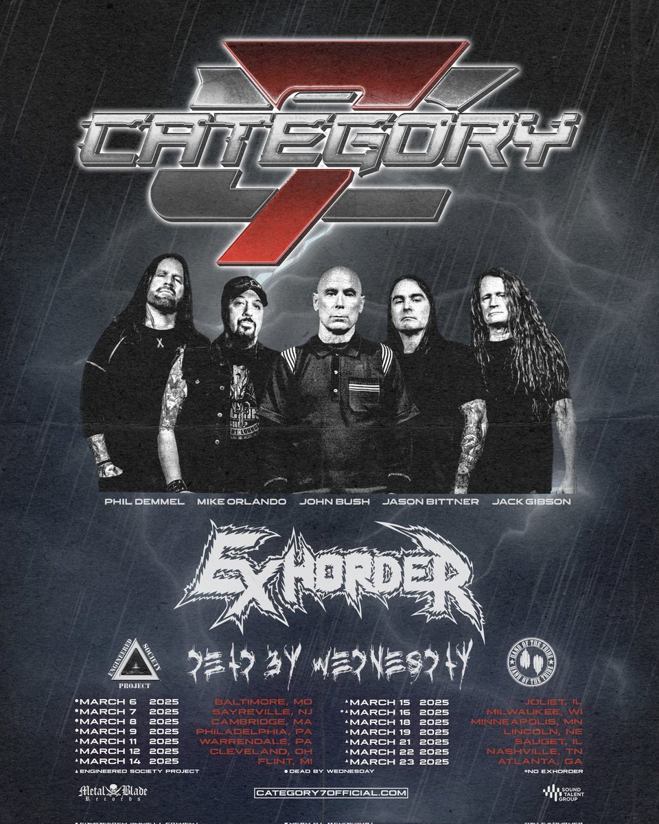 <a href="/category7band/">category7band</a> Debut US Tour w/<a href="/ExhorderNOLA/">Exhorder</a> <a href="/DEADBYWEDNESDAY/">DEAD BY WEDNESDAY</a> &amp; <a href="/handofthetribe/">Hand Of The Tribe</a>

GRAB YOUR TICKETS &amp; VIP MEET &amp; GREET PACKAGES @ category7official.com ⚡️⚡️

#Category7 <a href="/MetalBlade/">Metal Blade Records</a> #Tour #johnbush #phildemmel #MikeOrlando #JasonBittner #jackgibson