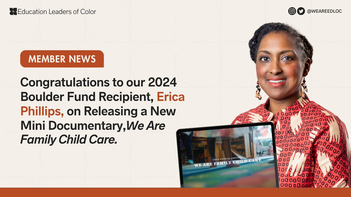 Congrats to our 2024 Boulder Fund recipient and Executive Director at <a href="/nafcc/">NAFCC</a>, <a href="/EricaSPhillips/">Erica Phillips</a>, on releasing a mini-documentary, We Are Family Child Care! The documentary celebrates the dedication and impact of home-based childcare programs: vimeo.com/1016198092 #WeAreEdLoC