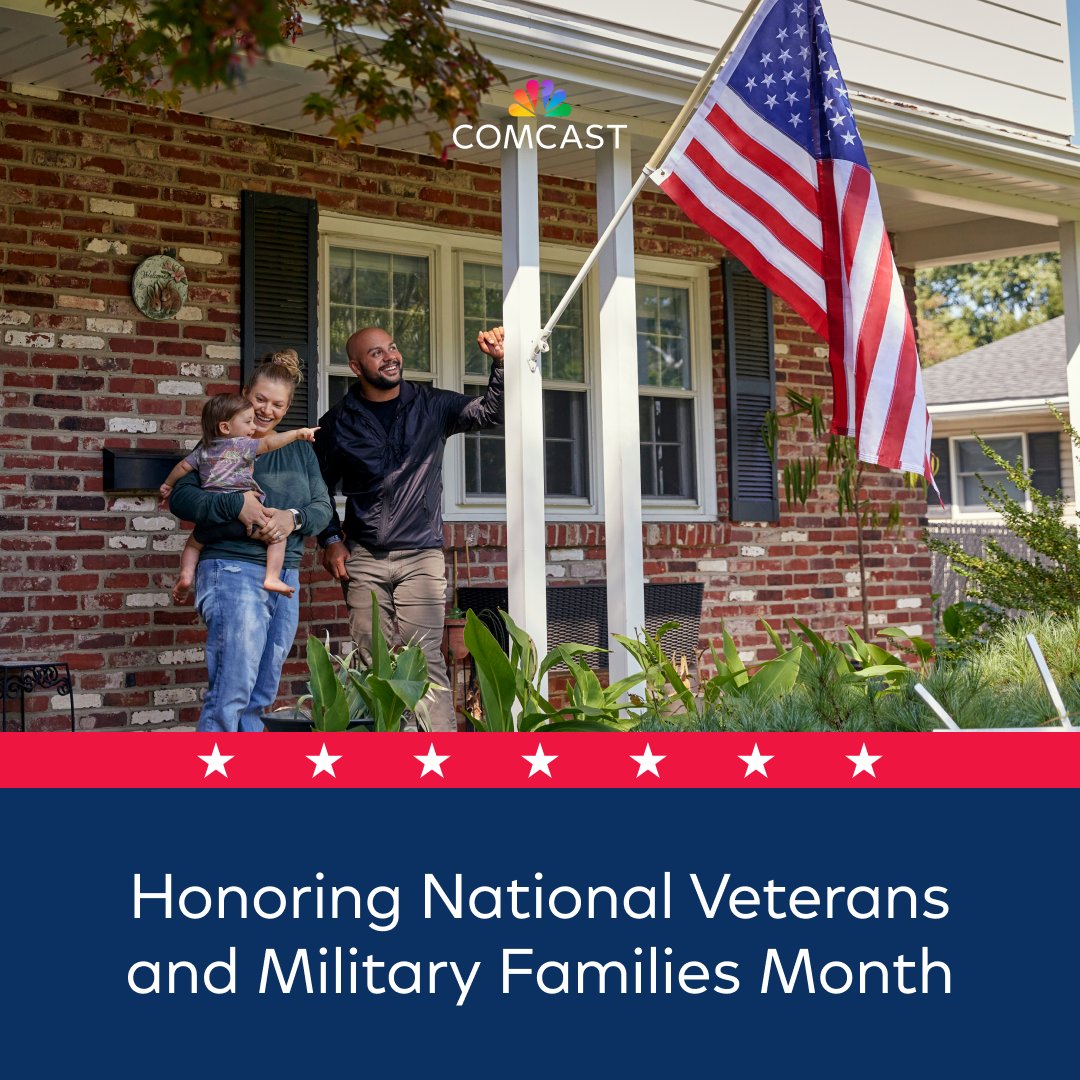 comcast's tweet photo. We're proud to honor the military community year-round through storytelling, impactful partnerships, and investments in programs that uplift veterans, service members, and their families. Learn more: https://t.co/jSbhz5MVxU #MilitaryFamilyMonth https://t.co/zb1BXpI4ce