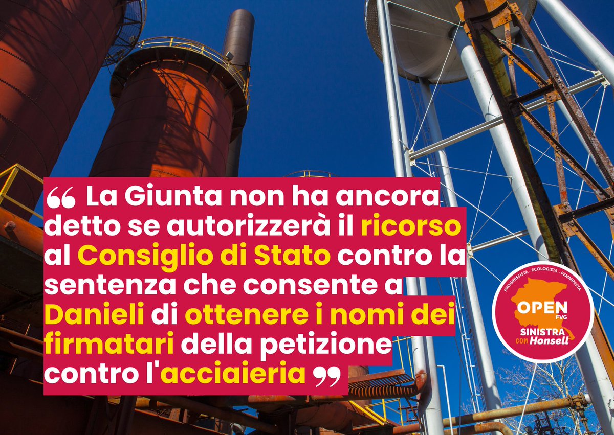 Preoccupante ritardo della Giunta sul ricorso al Consiglio di Stato contro sentenza che consente a #Danieli di ottenere nomi dei firmatari della petizione contro l'#acciaieria. Il rinvio mette a rischio il diritto di esprimere #dissenso senza ritorsioni.