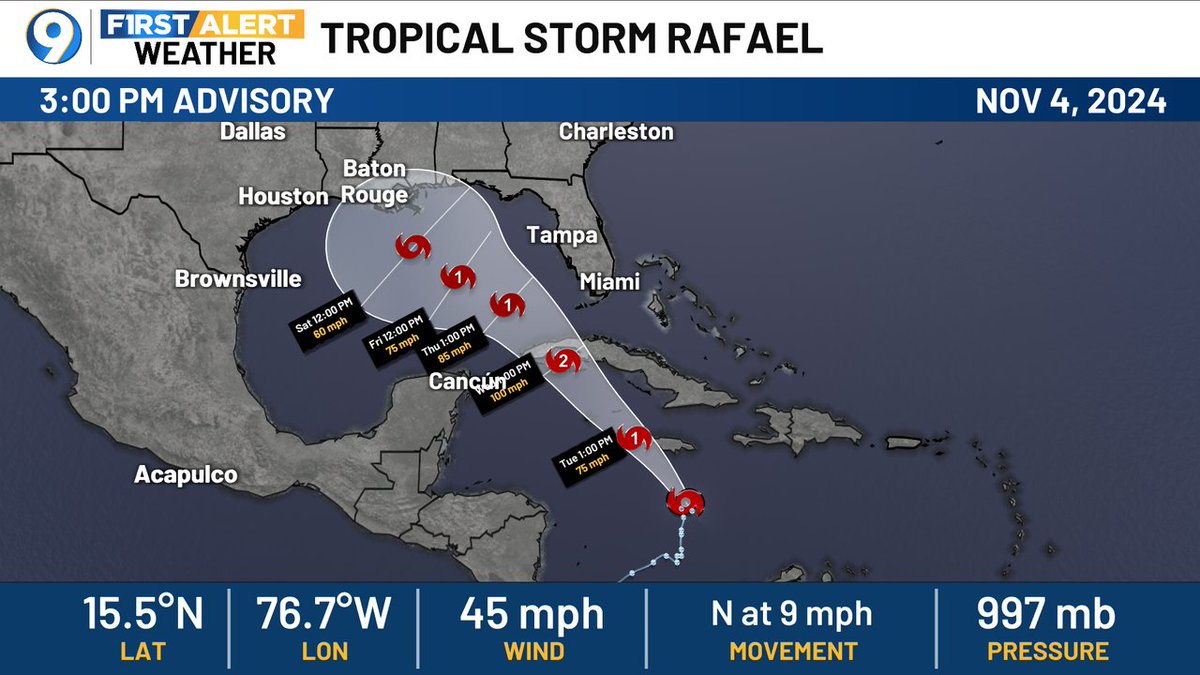 SteveWAFB's tweet photo. Here's the latest advisory &amp; forecast track for the tropical system forecast to head into the Gulf. https://t.co/ubFurXStPk
