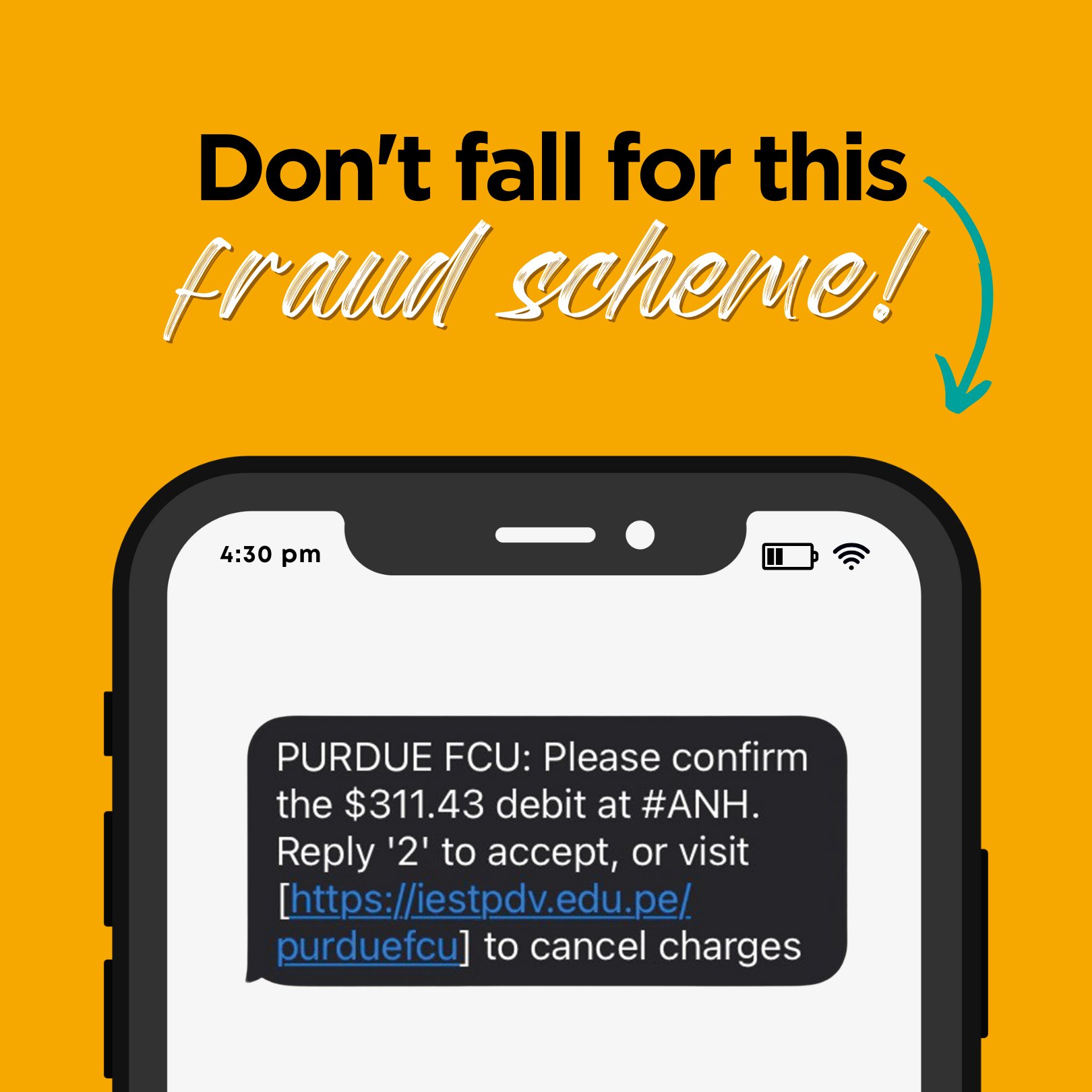 Purdue Federal Credit Union on X: &ldquo;Please be aware of fraudulent 