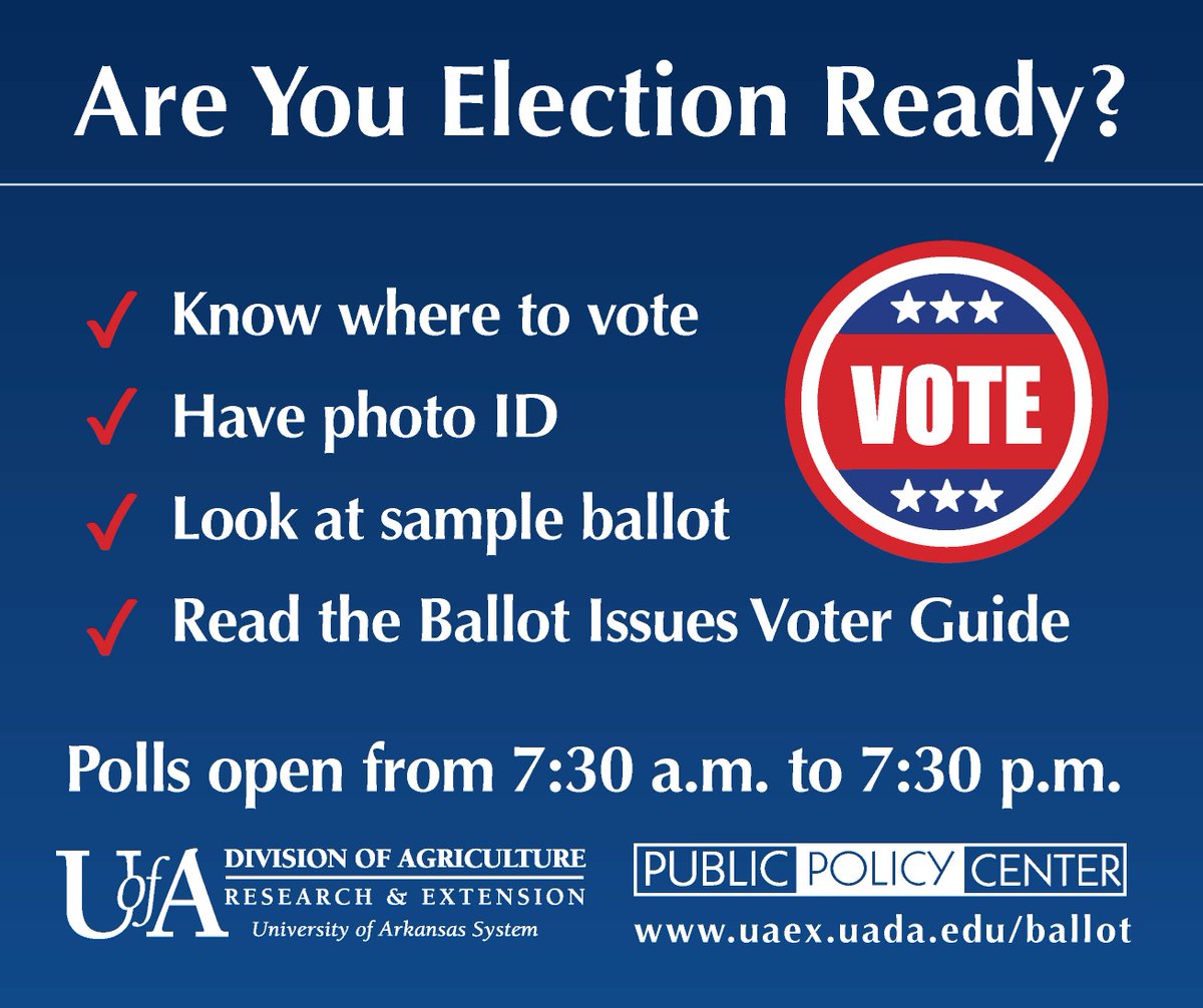 Tuesday is the day to Vote. #ARballot  Download a voter guide at uaex.uada.edu/ballot and be prepared.