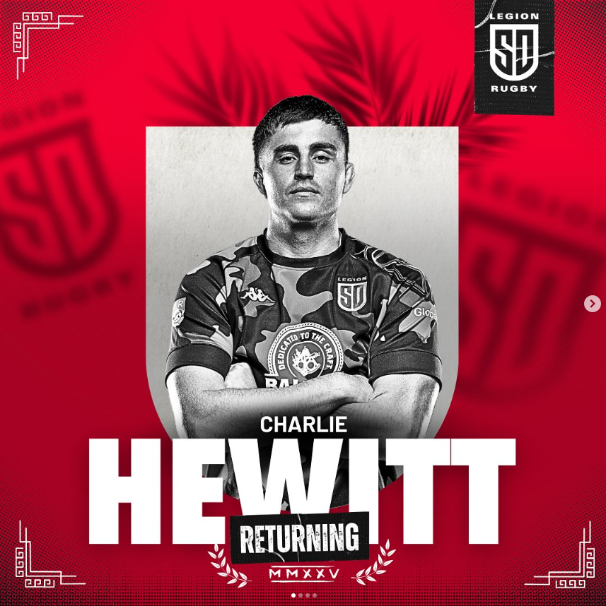 JamDelay's tweet photo. The @SDLegion move into their 2nd rows for #MLR2025, announcing the return of Charlie Hewitt!

The 6'7 US-eligible Englishman has earned 68 @usmlr appearances to date (34 starts), including 11 for the Legion in 2024 where he scored 1 of his 3 tries!

#MLRStats #MLR #WeAreLegion https://t.co/rOPRyFfoJo