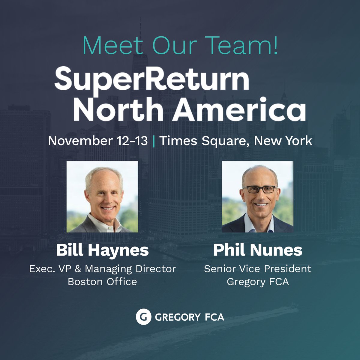 Gregory_Agency's tweet image. Heading to @SuperReturn? Hear discussions on macroeconomic trends, #LPallocations, fundraising, #SportsInvesting, #AI, and more. Then chat with team members Bill Haynes and Phil Nunes to discover the powerhouse combination of @BackBayComm and our decades of #FinServ PR expertise!