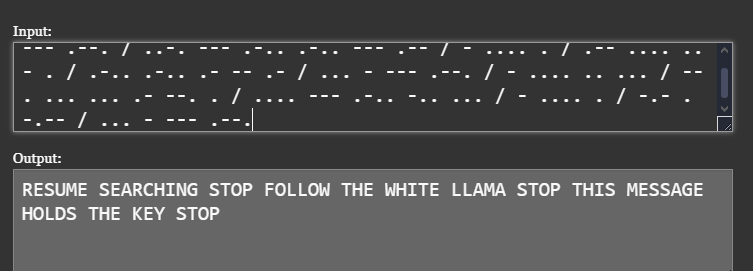WarframeUpdates's tweet photo. 🚨The official Warframe account posted a morse code that translates to the following: 
RESUME SEARCHING STOP FOLLOW THE WHITE LLAMA STOP THIS MESSAGE HOLDS THE KEY STOP
#Warframe https://t.co/1OEjl10aE3