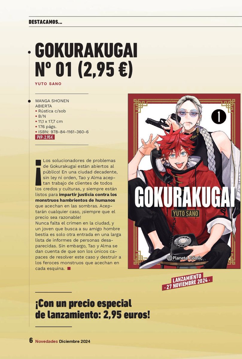ConVdeBizcocho's tweet photo. 💥 YA puedo comentarlo por aquí
He escrito un pequeño texto en la Revista Forum de diciembre de @Planetadelibros sobre Gokurakugai ✍️
La obra de Yuta Sano se incorpora al catálogo de @PlanetadComic en diciembre a un precio especial de 2'95€ 📚
https://t.co/ymVkpBjN77 https://t.co/rlB4b8t0na