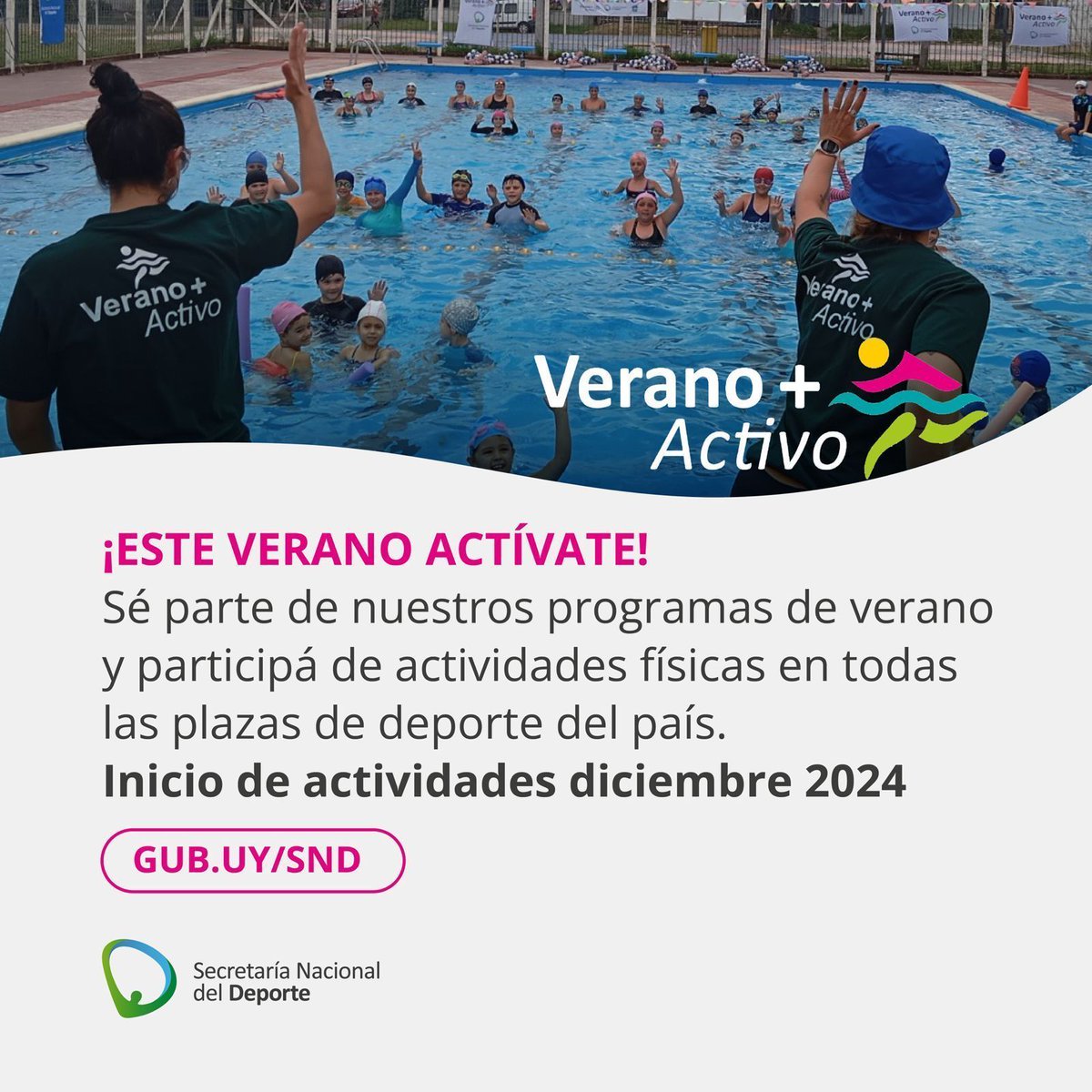 🏖️ 𝓢𝓮 𝓿𝓲𝓮𝓷𝓮 𝓮𝓵 𝓿𝓮𝓻𝓪𝓷𝓸 🏊‍♂️ 

Sumate al VERANO+ACTIVO y se parte de nuestras actividades en todas las plazas de deportes de nuestro país.
Enterate más en gub.uy/snd  o en tu plaza de deportes más cercana.
