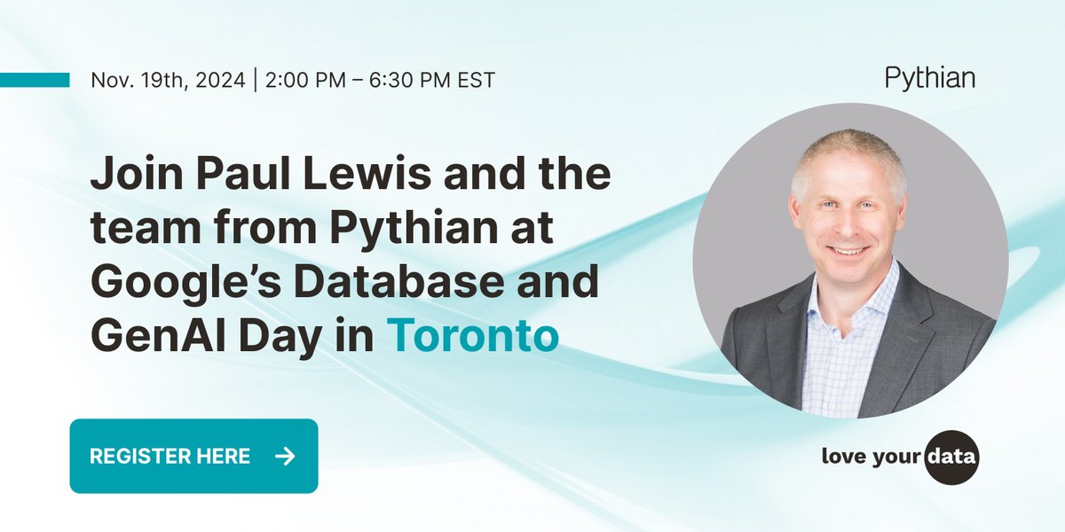 Pythian (@pythian) on Twitter photo Join us Nov 19 at Google King East, Toronto, for Database & Gen AI Day. Hear from <a href="/PaulLewisCTO/">Paul Lewis</a> and @SimonPane about how <a href="/Oracle/">Oracle</a> Database @ <a href="/googlecloud/">Google Cloud</a> can transform your business. Sign up: hubs.ly/Q02WV36q0 #OracleDatabase #AI #GoogleCloud #Toronto Join us Nov 19 at Google King East, Toronto, for Database & Gen AI Day. Hear from <a href="/PaulLewisCTO/">Paul Lewis</a> and @SimonPane about how <a href="/Oracle/">Oracle</a> Database @ <a href="/googlecloud/">Google Cloud</a> can transform your business. Sign up: hubs.ly/Q02WV36q0 #OracleDatabase #AI #GoogleCloud #Toronto