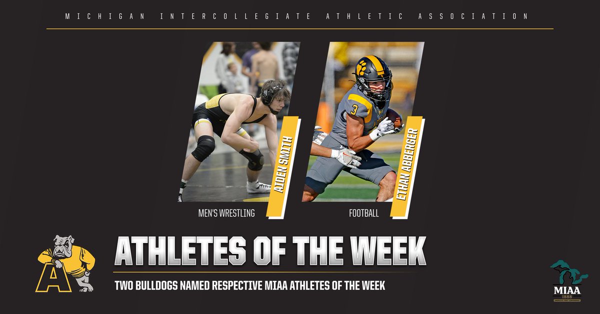 Adrian College Athletics (@adrianbulldogs) on Twitter photo Smith of the @AC_Bulldogs and Abberger of the <a href="/AdrianCollegeFB/">Adrian College Football</a> team earn MIAA Athlete of the Week honors
📰tinyurl.com/yc4y5shf
#d3wrestle #d3fb #d3football #GDTBAB Smith of the @AC_Bulldogs and Abberger of the <a href="/AdrianCollegeFB/">Adrian College Football</a> team earn MIAA Athlete of the Week honors
📰tinyurl.com/yc4y5shf
#d3wrestle #d3fb #d3football #GDTBAB