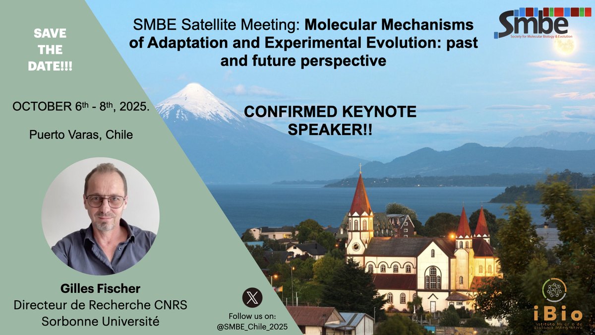 @smbe-chile2025.bsky.social (@smbe_chile_2025) on Twitter photo 🚨Exciting Update!🚨
We’re thrilled to announce @G__Fischer as our confirmed keynote speaker!
Join us for the <a href="/OfficialSMBE/">Society for Molecular Biology and Evolution</a> Satellite Meeting Molecular Mechanisms of Adaptation and Experimental Evolution: Past and Future Perspectives🧬
Puerto Varas, Chile
🗓️ October 6-8, 2025 🚨Exciting Update!🚨
We’re thrilled to announce @G__Fischer as our confirmed keynote speaker!
Join us for the <a href="/OfficialSMBE/">Society for Molecular Biology and Evolution</a> Satellite Meeting Molecular Mechanisms of Adaptation and Experimental Evolution: Past and Future Perspectives🧬
Puerto Varas, Chile
🗓️ October 6-8, 2025