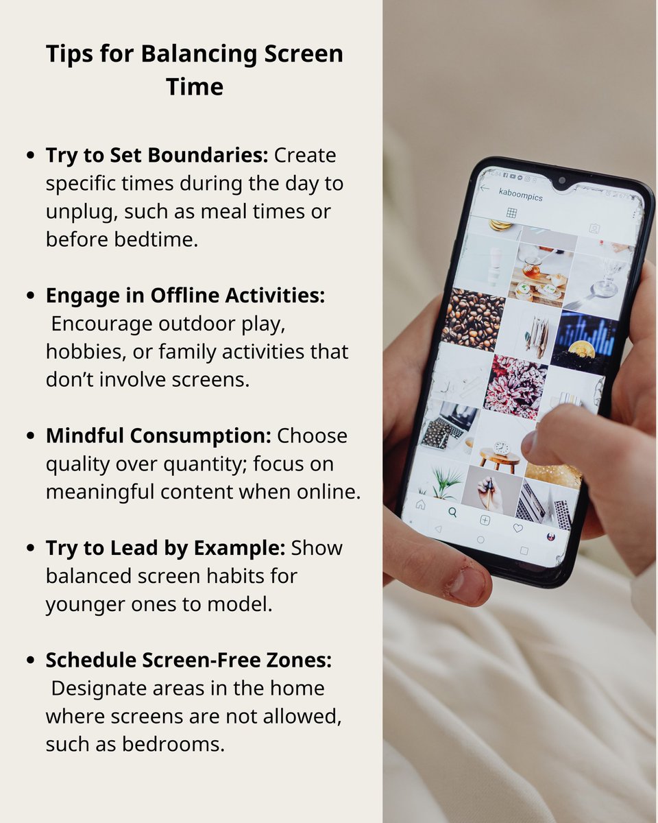 CYFSKeystone's tweet photo. From setting screen-free zones to engaging in offline activities, there are ways to foster healthier screen habits. 

Swipe through to learn more and help guide your loved ones to a more balanced digital life! https://t.co/H1sXpjzCOZ