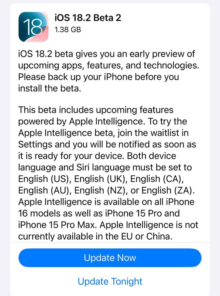 Tech_Marcell's tweet image. Great news for Apple enthusiasts!
 iOS 18.2 Beta 2 is now available!
#Apple #ios18_2