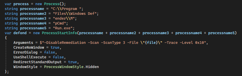 Interesting how signature matching in Microsoft Defender is so sensitive regarding anything related to keyword "defender". So while bypassing such detection is tedious and annoying, it can still be done quite easily, as shown below.