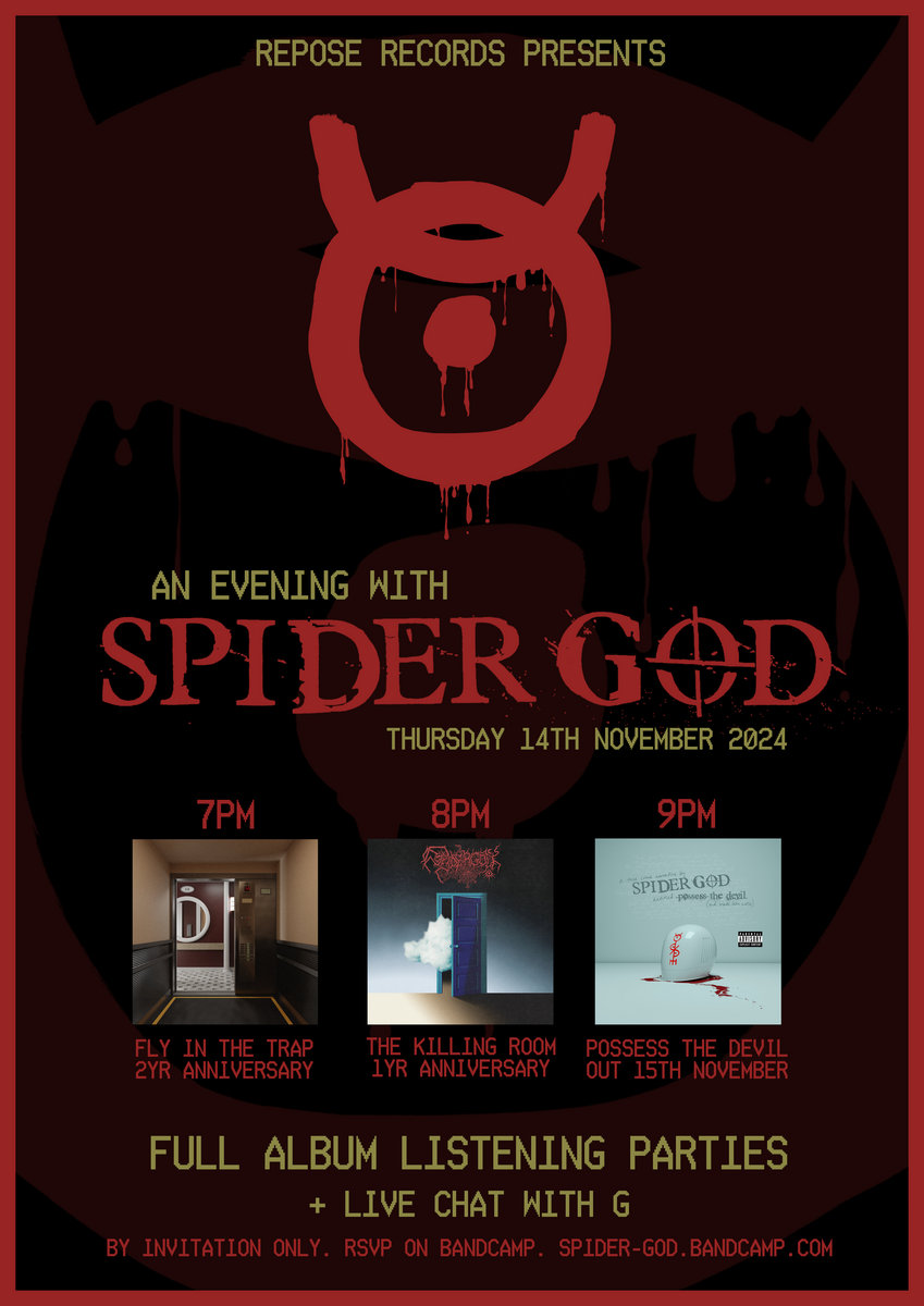ReposeRecords's tweet image. AN EVENING WITH SPIDER GOD

Thursday 14th November from 7pm (U.K. time)

spider-god.bandcamp.com